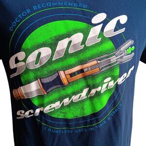 Small Vtg T-Shirt Y2K Doctor Who Sonic Screwdrivers Graphic Navy Blue All Cotton